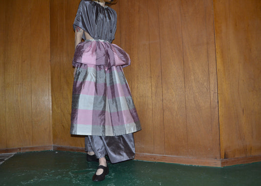 silk plaid gathered dress XS