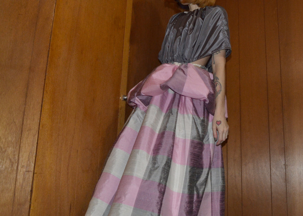 silk plaid gathered dress XS